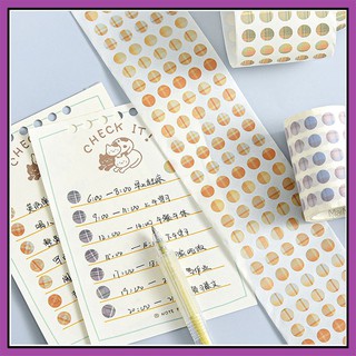 Băng dán Washi tape sticker tròn dạng cuộn trang trí sổ tay, giấy note