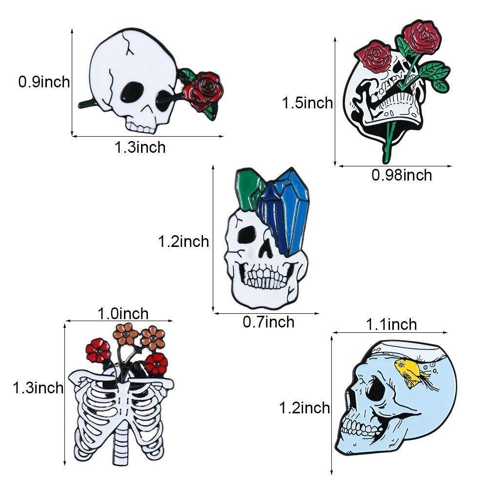 Ghim Cài Áo Hình Đầu Lâu Hoa Hồng Tráng Men Phong Cách Gothic Thời Trang