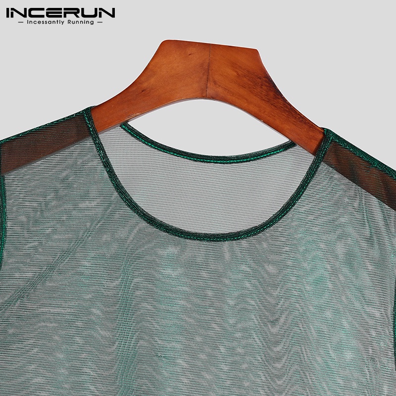 Áo croptop INCERUN sát nách thiết kế xuyên thấu thời trang mùa hè quyến rũ cho nam