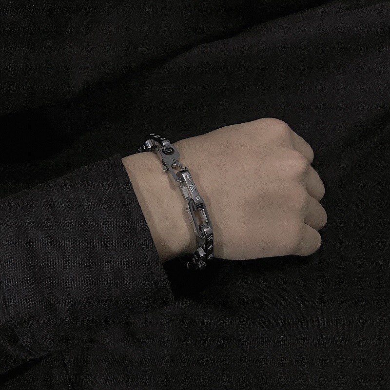 Vòng tay thép titan màu bạc phong cách hip hop chất lượng cao cho nam và nữ