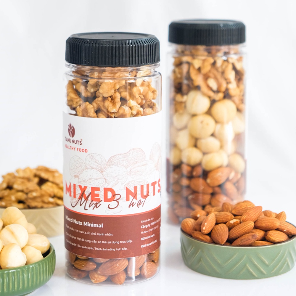 Hạt mix dinh dưỡng 3 loại hạt dinh dưỡng TANU NUTS (hạt macca, óc chó, hạnh nhân) 350g