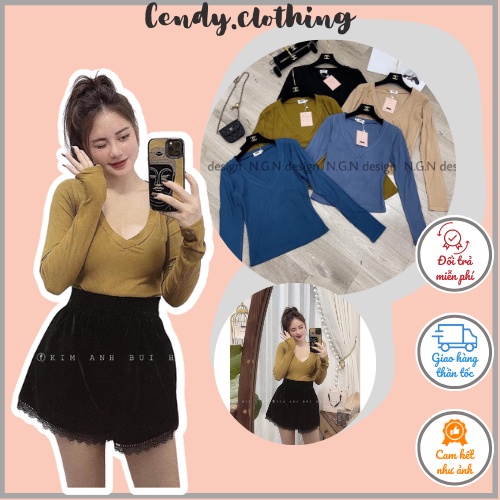 [Hàng Cao Cấp Loại 1] Áo Tăm Dài Tay Cổ V Cendy Clothing - CD091