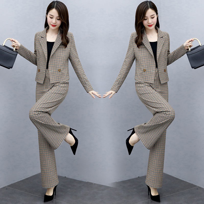 Single / suit đầu xuân 2021 phong cách mới quần tây hàn quốc thời trang hợp mốt ống rộng kẻ sọc caro nữ [xuất xưởng t