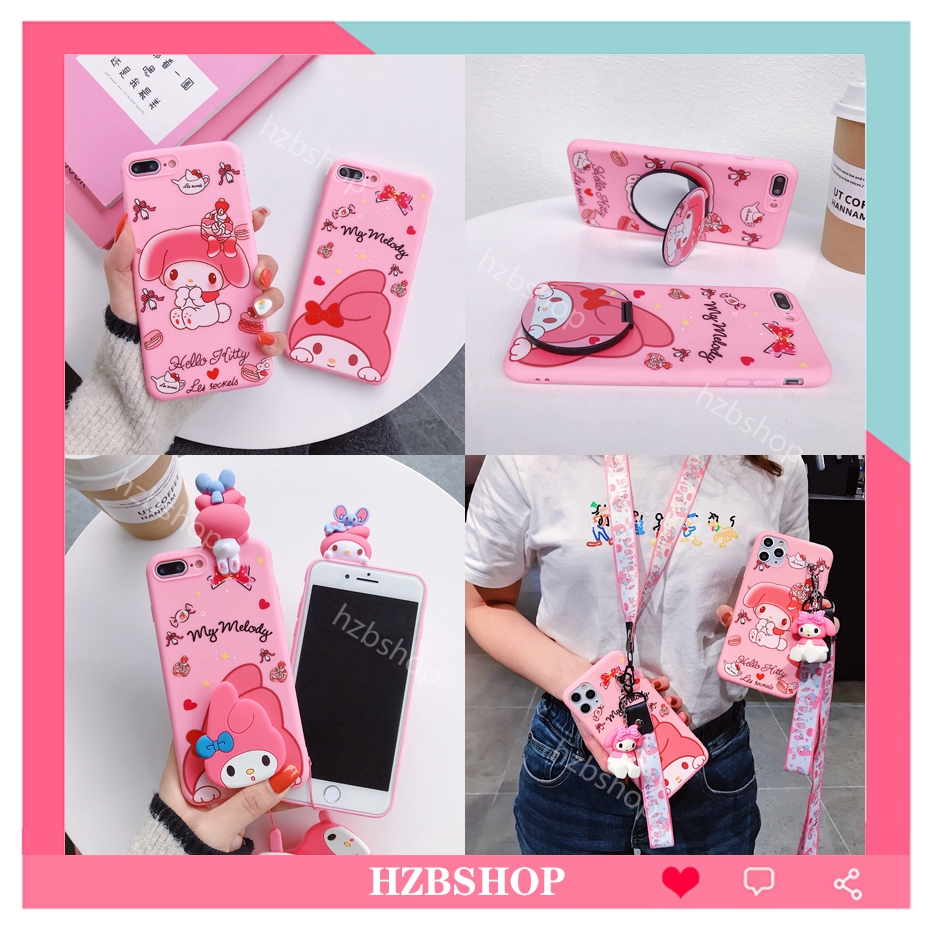 【Ready Stock】Casing OPPO A37 A39 A57 A59 A71 A77 case soft cover for OPPO F1S F3 F5 OPPO NEO9 Cartoon cute my melody With lanyard & Holder & mirror silicone TPU Shockproof phone case ốp lưng