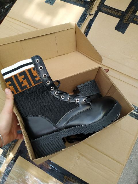 {XẢ kHO - Lỗ xỏ dây hơi han) Boot Cao Cổ Nữ Da Pha Len Hoạ Tiết Cam Zic Zắc | BigBuy360 - bigbuy360.vn