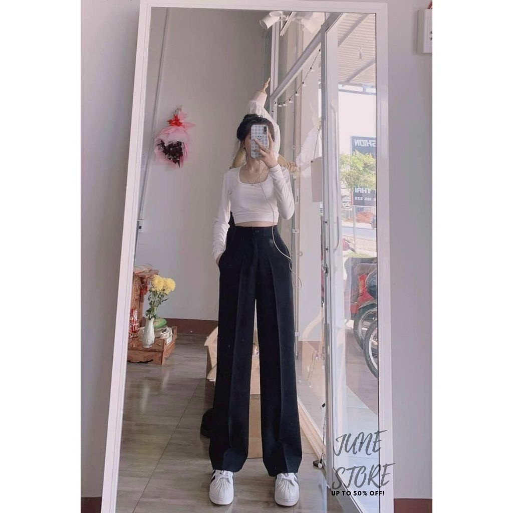 Quần ống rộng suông nữ khoá trước lưng cao khuy giữa quần culottes ống xuông cạp cao cho nữ [ HÀNG CAO CẤP ]