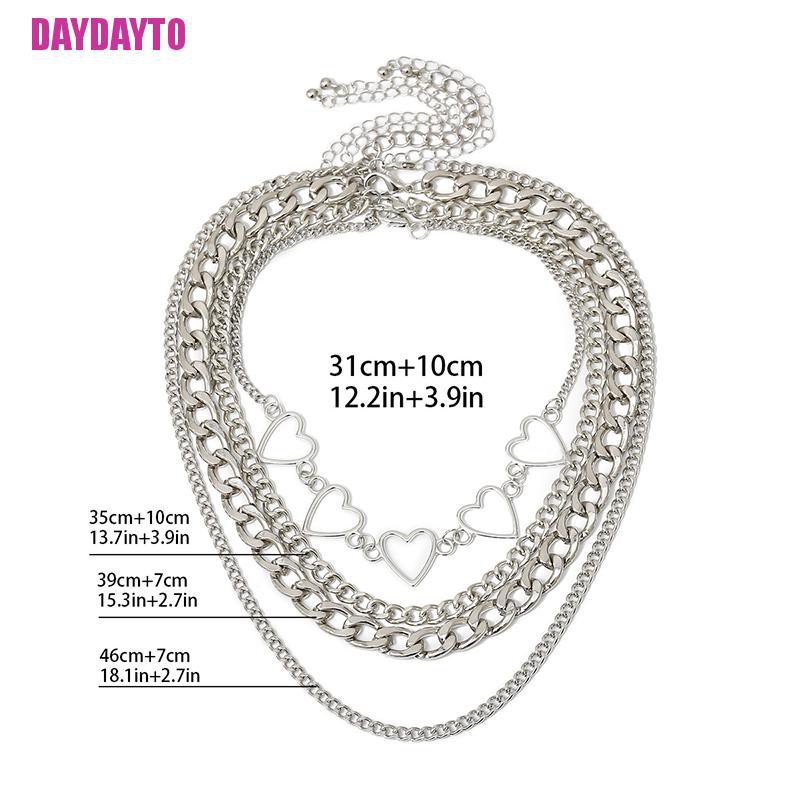 Vòng Cổ Choker Kim Loại Nhiều Lớp Mặt Trái Tim Rỗng Phong Cách Punk
