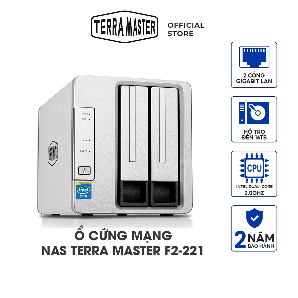 Ổ cứng mạng NAS Terra Master F2-221 Dual-Core - 2 khay ổ cứng Hàng chính hãng