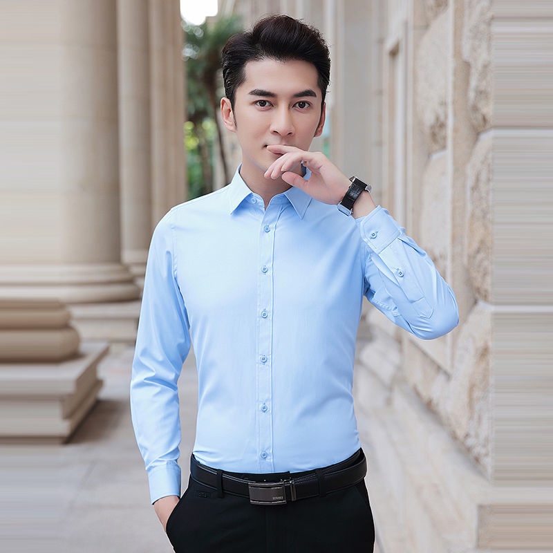 Áo sơ mi tay dài màu xanh dương thời trang lịch lãm cho nam