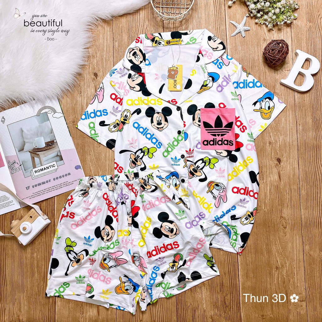 Đồ Ngủ Thun lạnh 3D cổ Pijama (form dưới 65kg)