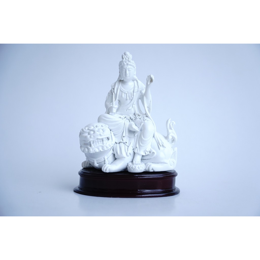 Tượng Phật Văn Thù bồ tát ngồi cưỡi hổ trắng ngà - Cao 10cm