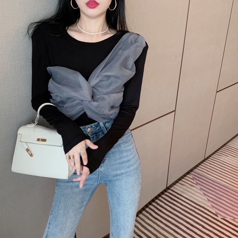 Áo Màu Đen Nơ Xám Siêu Hot