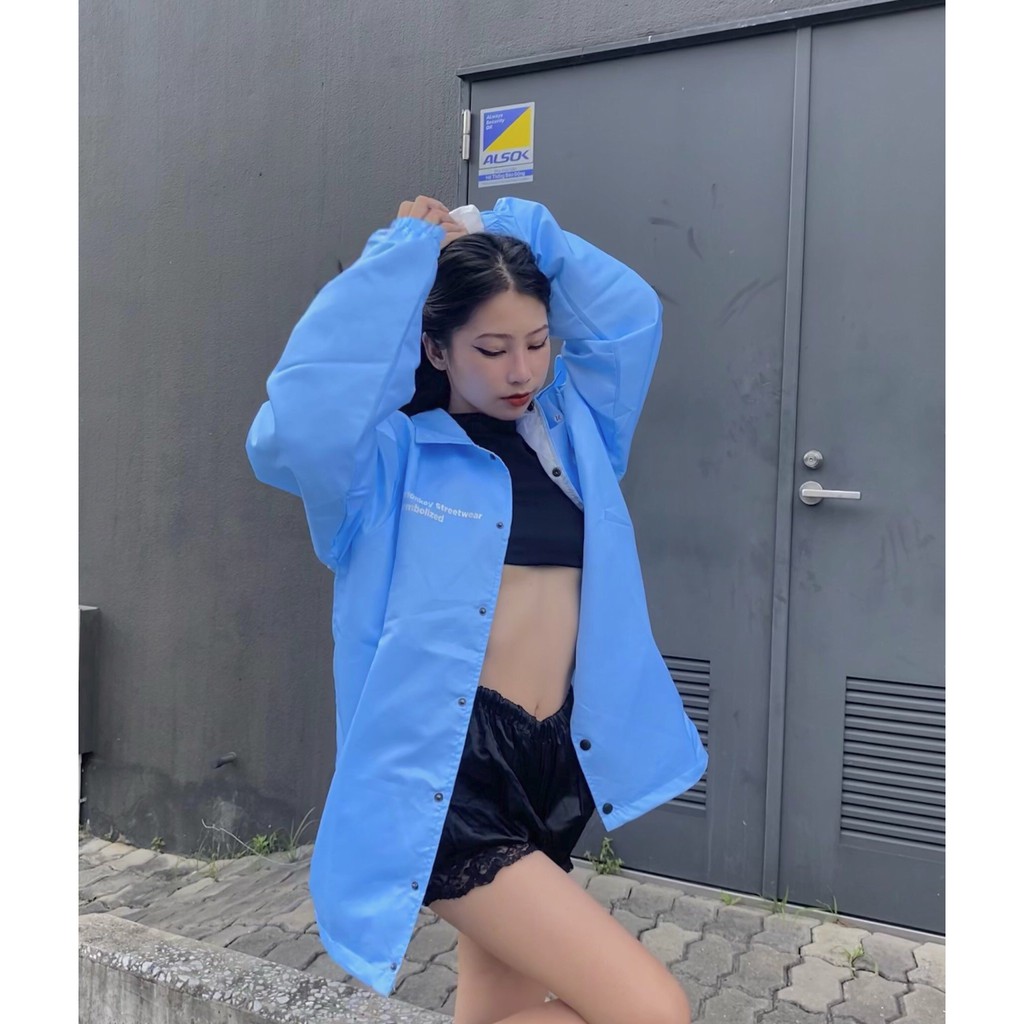 ÁO KHOÁC BIỂU TƯỢNG XANH TRẮNG - BLACK MONKEY LOGO SYMBOLIZED COACH JACKET