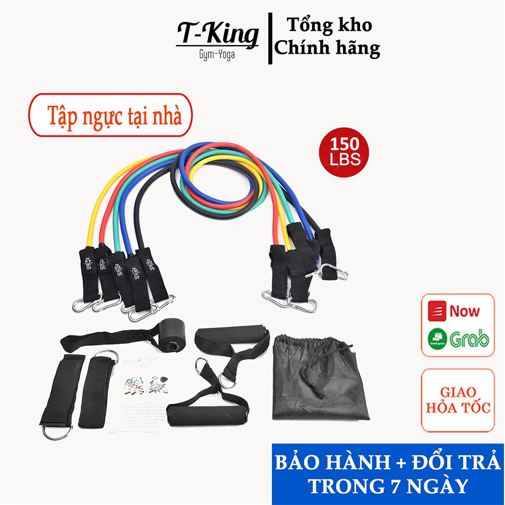 Dây kháng lực tập gym Bộ 5 ngũ sắc đàn hồi tập tập tại nhà cao cấp - cao su cực bền - 150LBS~68kg