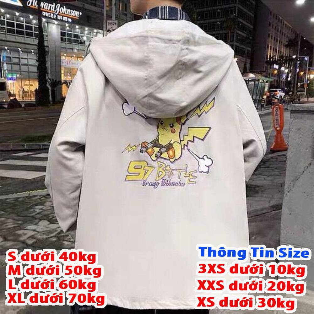 Áo khoác dù nam nữ họa tiết pikachu siêu dễ thương giá rẻ cực hot