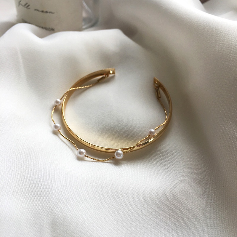 Vòng tay nữ lắc tay nữ hợp kim kết hợp chuỗi hạt trai VT001 Leous Accessories