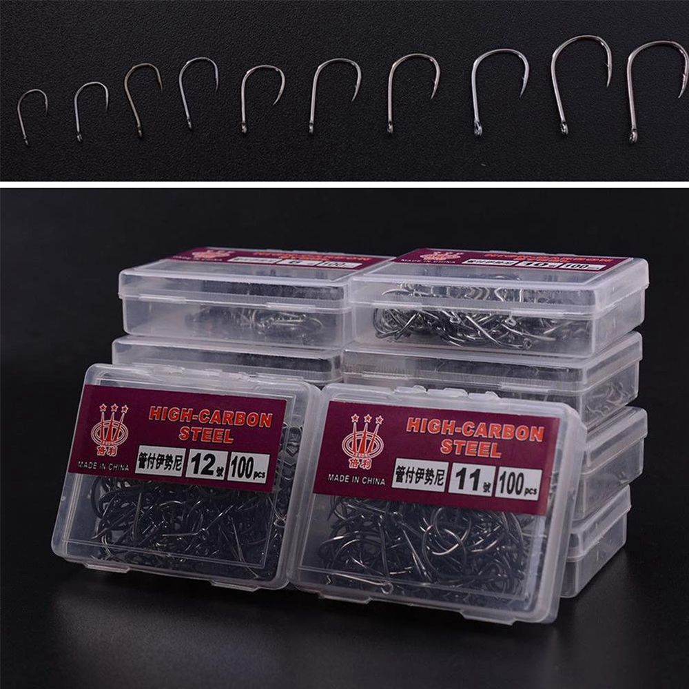 MUVAKO Hộp 100 Móc Câu Cá Bằng Thép Carbon Chất Lượng Cao