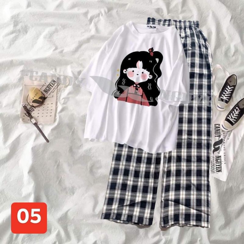 [Mã FAMAYWA2 giảm 10K đơn 50K] [RẺ VÔ ĐỊCH] Sét Áo Thun Tay Lỡ + Quần Caro Ống Rộng | BigBuy360 - bigbuy360.vn