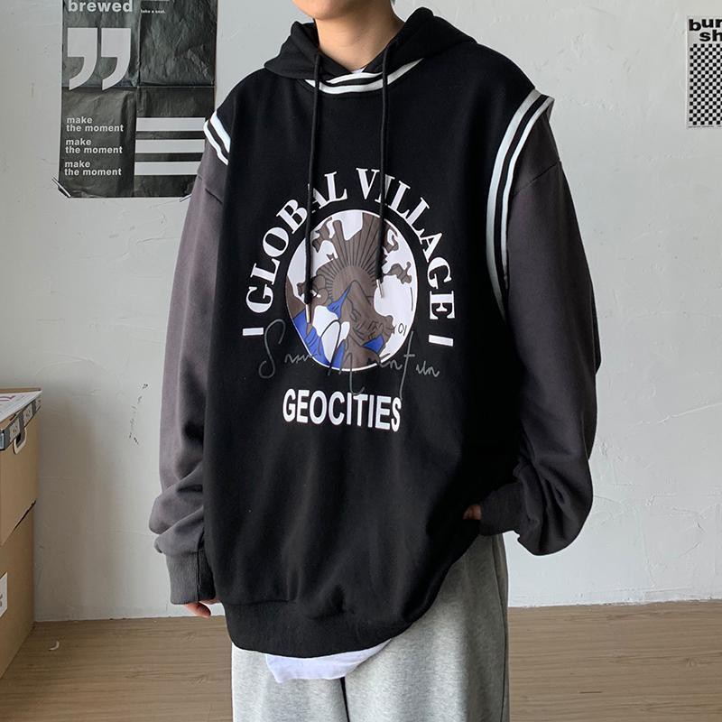 Áo Hoodie Dáng Rộng Giả Nhiều Lớp Thời Trang Cá Tính Cho Nam