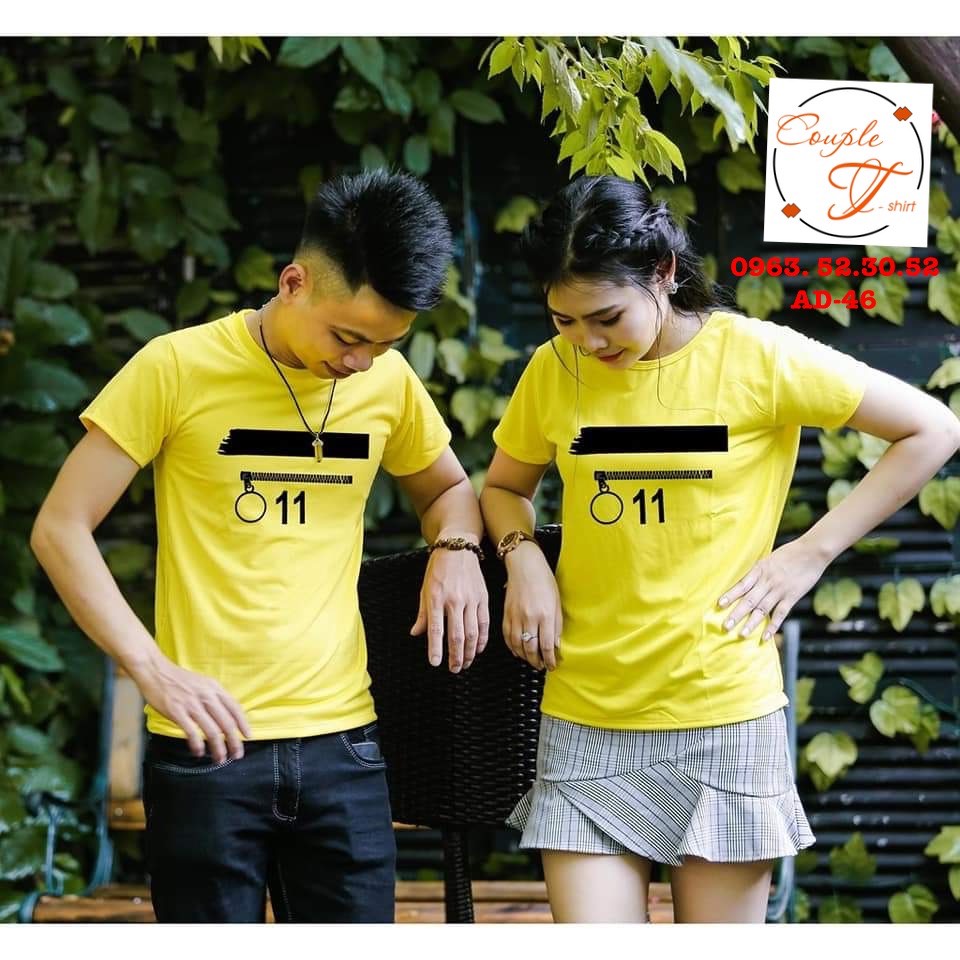 Áo Đôi Áo Cặp Nam Nữ In Hình Khóa Kéo 11 Màu Vàng Mã AD46