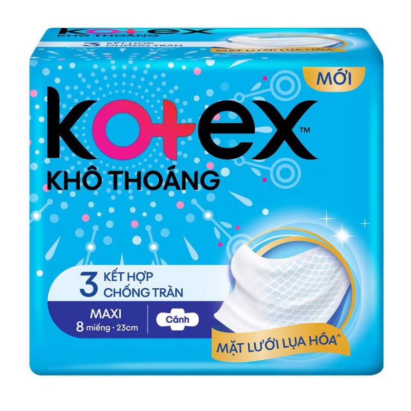 Combo 8 Gói Băng Vệ Sinh Kotex Maxi Dày Có Cánh 23cm ( 1 Gói 8 Miếng - 1 Lốc 8 Gói )