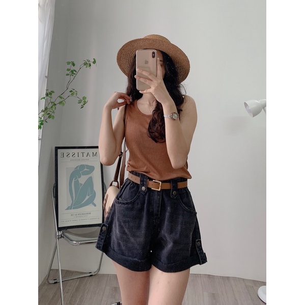 [Có SẴN] Áo croptop ba lỗ mẫu mơi chất tăm - Áo ba lỗ tông màu vintage Hàn Quốc