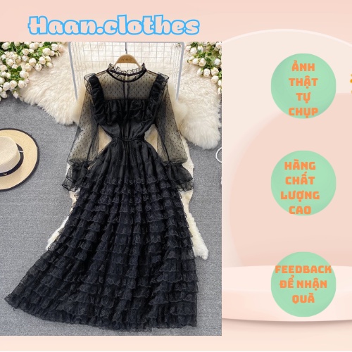 Cao cấp nhẹ quý cô retro váy bánh bèo cổ đứng tay loe thanh lịch khí chất váy đầm cạp cao
