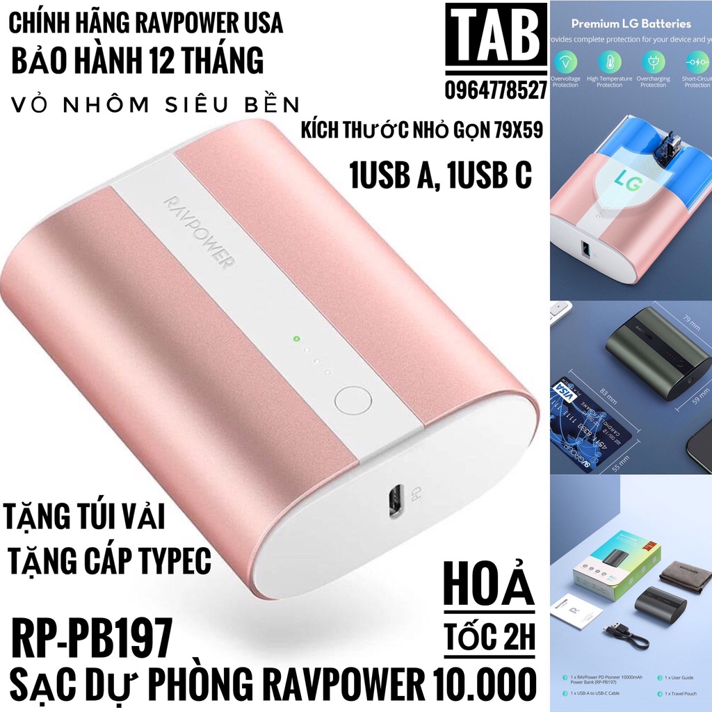 Sạc Dự Phòng RavPower 10.000 18w - Chính Hãng (RP-PB197)