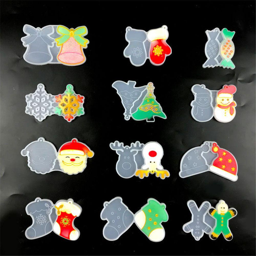 WATTLE Khuôn Silicone Làm Bông Tai Hình Ông Già Noel &amp; Tuần Lộc &amp; Bông Tuyết DIY
