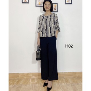 Bộ trung niên cho bà cho mẹ áo lụa hàn châu quần tơ đũi rất đẹp loại 1