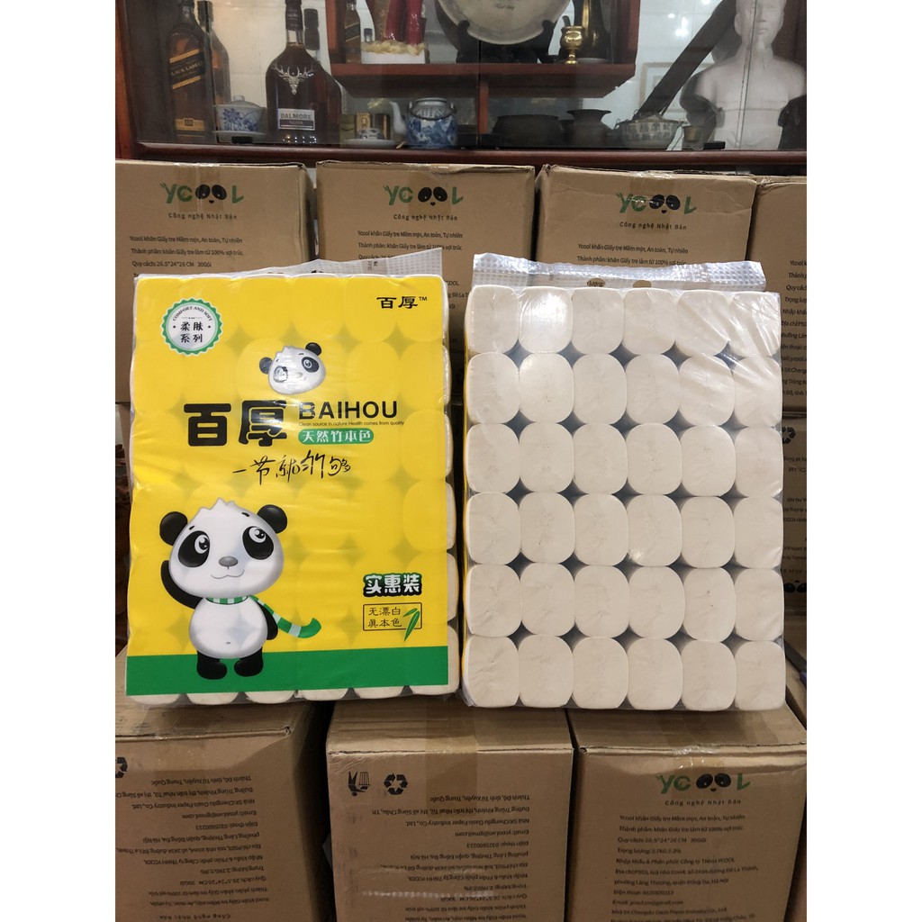 Bịch 36 cuộn giấy vệ sinh gấu trúc baihou siêu dai nội địa ttrung