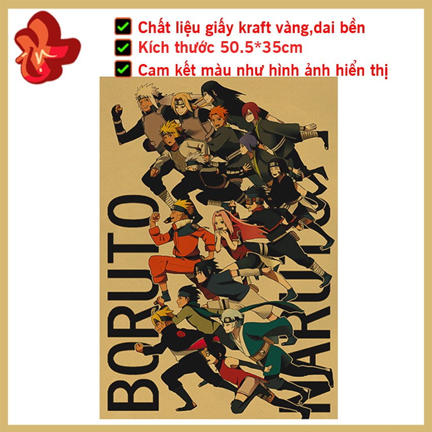[BO47] Tranh poster treo tường, tấm áp phích về Naruto, Boruto các thế hệ