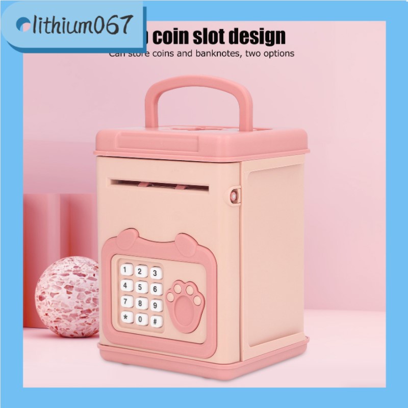 Lithium067 tiết kiệm tiền Lợn/heo đất tiết kiệm Dấu vân tay Mật khẩu Tiền mặt Con heo đất cho trẻ em Giấy cuộn tự động tương tác Máy ATM điện tử có nhạc thiếu nhi