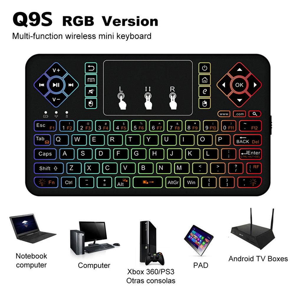 Bàn phím mini không dây Bluetooth Q9s Có đèn nền đầy màu sắc với bàn di chuột Điều khiển từ xa bằng chuột Q9