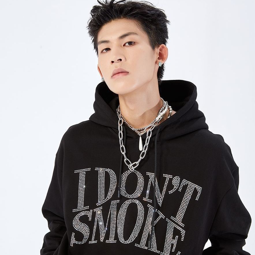 COZOK Áo Hoodie tay dài form rộng họa tiết kim cương phong cách hiphop