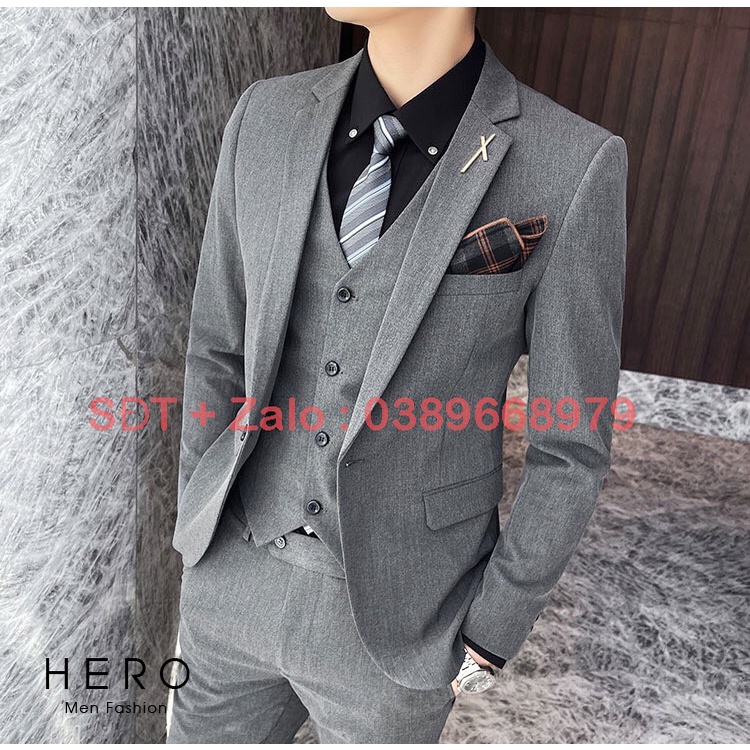 Vest Nam Hàn Quốc Màu Ghi Chì, Bộ Suit Nam Cao cấp, Suit Nam Màu Ghi Chì