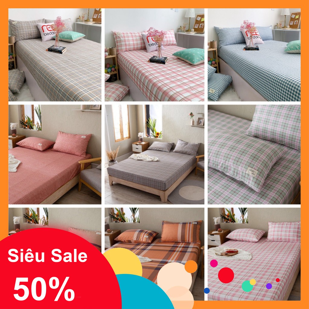 Bộ ga gối COTTON caro cao cấp (chất đẹp miễn chê), đủ kích thước, được chọn màu