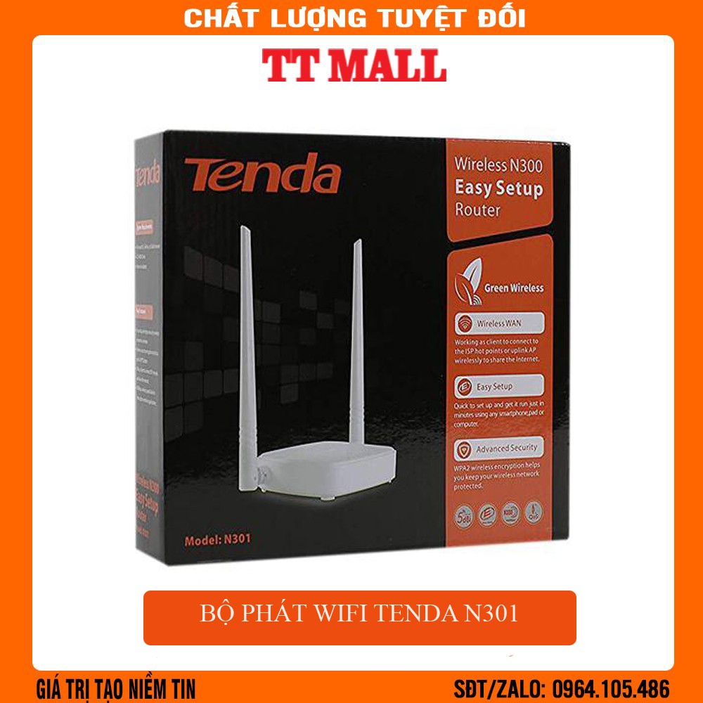 Bộ Phát 2 Râu WiFi Tenda N301- Chính hãng 300Mbps 2 râu- Bảo hành 3 năm