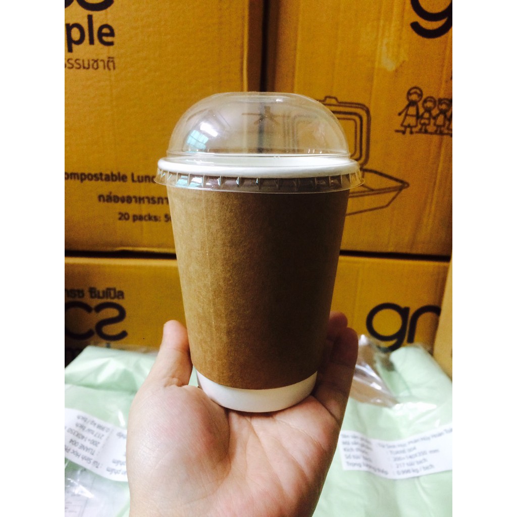Cốc giấy kart 2 lớp màu nâu size 12oz 50 cái/gói