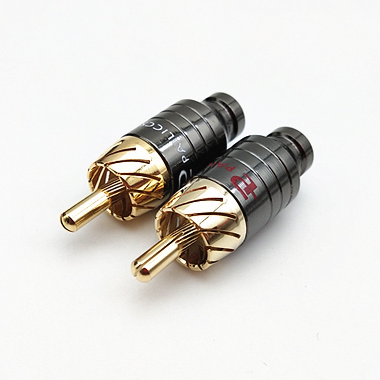Giắc cắm hoa sen dương (đực) Plalic, đầu jack đồng mạ vàng, chân hàn