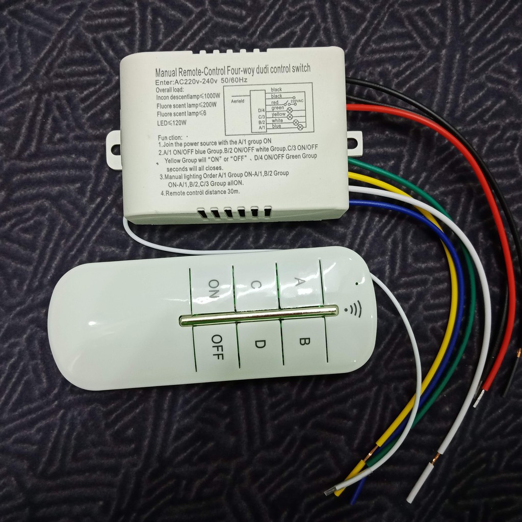 Công tắc điều khiển từ xa không dây sóng RF 4 cổng xuyên tường-kèm pin remote