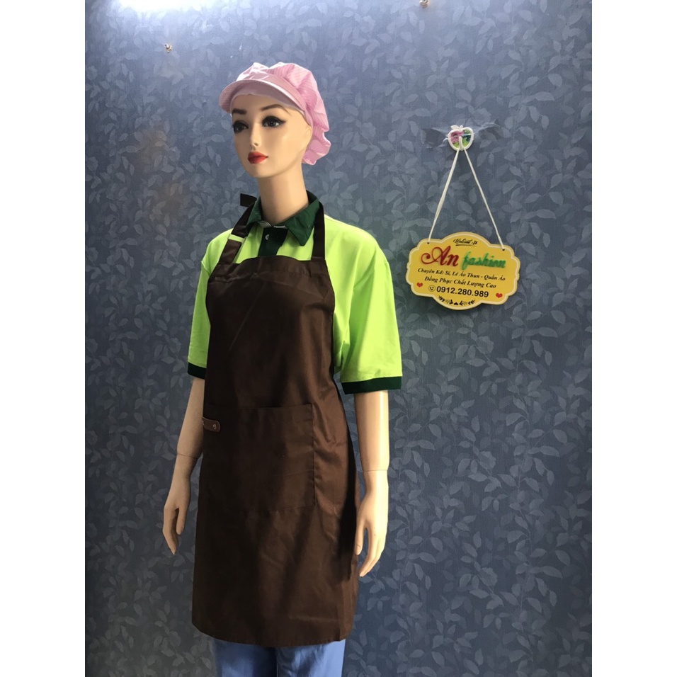 Tạp Dề Kaki Dài Phối Da Màu Nâu Nam/Nữ Nhân Viên Phục Vụ Quán Cafe, Nhà Hàng, Gia Đình_Hình chụp thật