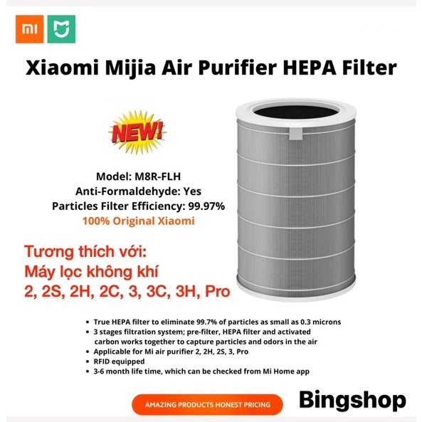 Lõi Lọc Không Khí Xiaomi HEPA Mi Air Purifier Filter-Tương thích với: Máy lọc không khí 2, 2S, 2H, 2C, 3, 3C, 3H, Pro