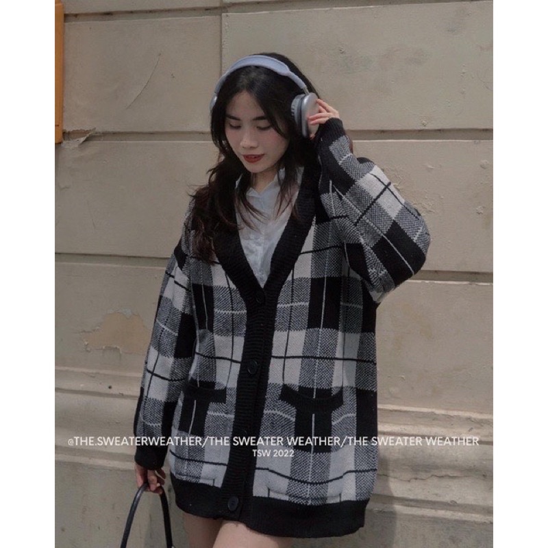 [NEW]ÁO KHOÁC LEN CADIGAN KẺ CARO TO 0109 hàng Quảng Châu