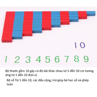 Bộ thước học toán từ 5cm đến 50 cm phương pháp montessori