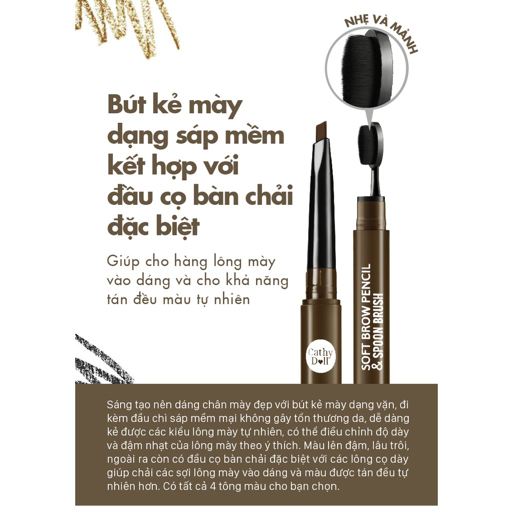 Bút Kẻ Chân Mày Cathy Doll Soft Brow Pencil &amp; Spoon Brush 0.28g