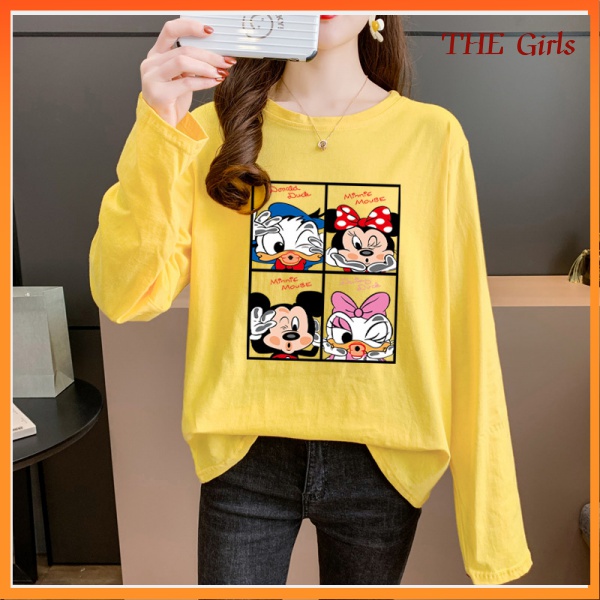 Áo Thun Tay Dài Dáng Rộng In Hình Chuột Mickey Thời Trang Cho Nữ 1 CCj7