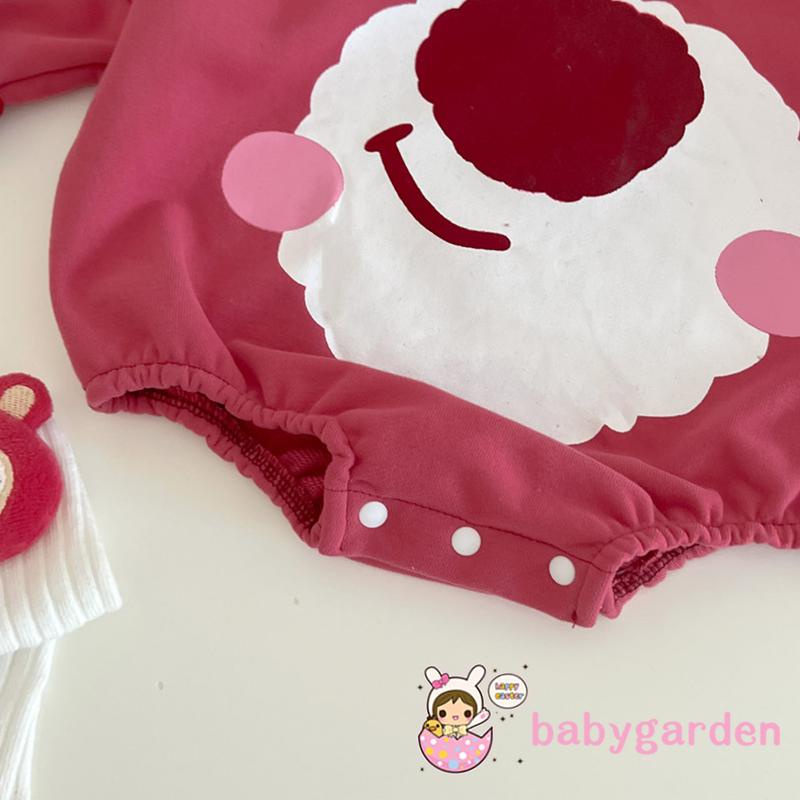 Áo Liền Quần Tay Dài Cổ Tròn In Hình Gấu Hoạt Hình Dành Cho Bé Sơ Sinh