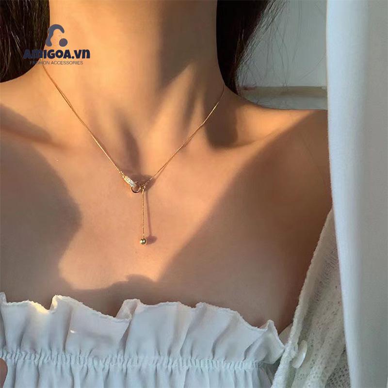 ✨✨Vòng cổ Hạt Tròn Mạ Bạc 925 Đính Đá Lấp Lánh Sang Trọng