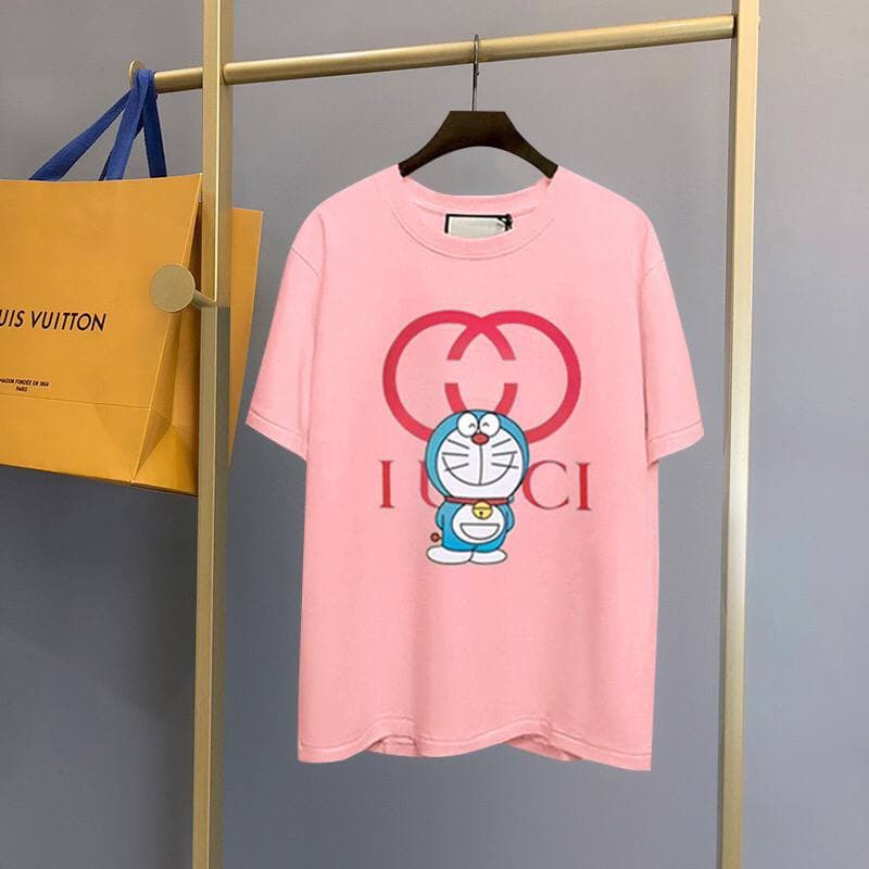 GUCCI Doraemon Áo Thun Tay Ngắn Cổ Tròn In Hình Doremon Đáng Yêu